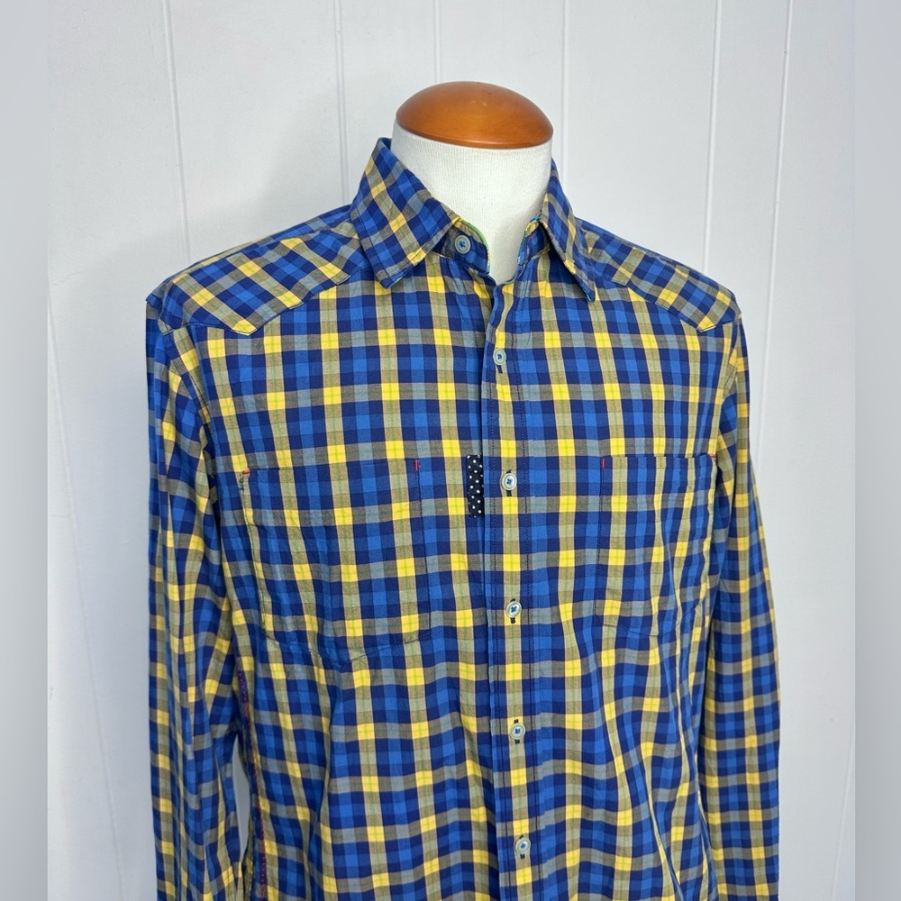 Robert Graham Blue Yellow Checkered Casual Shirt